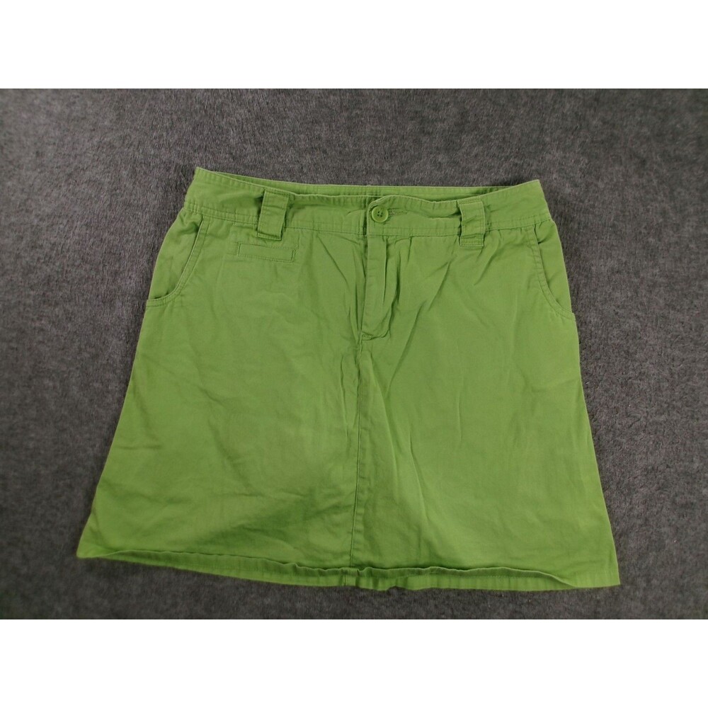White Stag Skirt Womens 8 Spicy Lime Cotton Stretch A-Line Pockets Mini Button